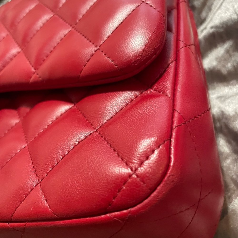 Authentic CHANEL Lipstick Red Leather Jumbo Double Flap Bag SHW RARE - Picture 7 of 12
